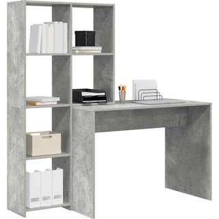 Bord Med Hylde Betongrå 138.5 X 55 X 143 Cm Konstrueret Træ