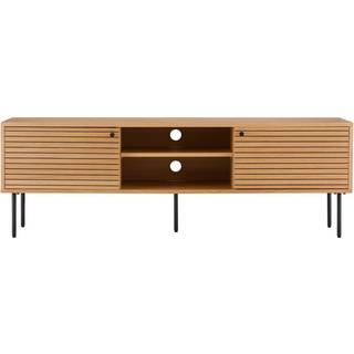 Kyoto TV-bænk med 2 låger og 2 hylder, natur egefiner, sorte metalben, 150 x 40 x 50 cm