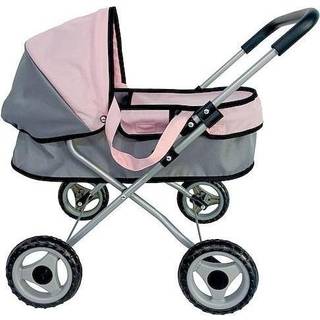 Bambolina: Dukkevogn med solskærm - lyserød-grå