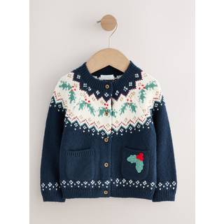 Next Navy Christmas Holly Cardigan (3mths-7yrs)