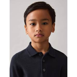 Reiss Reiss Navy Trafford 4-9 yrs Merino Wool Long-Sleeve Polo Shirt - 128134cm