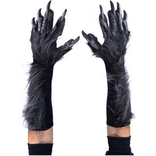 Graue Werwolf Handschuhe mit Kunstfell Deluxe