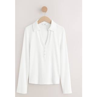 Next White Henley Long Sleeve Button Down Top