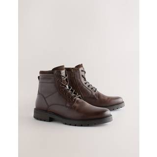 Next Brown Leather Zip-Up Borg Lined Boots