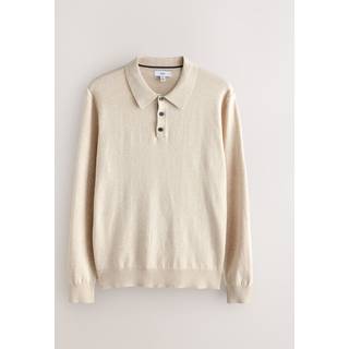 Next Bomuldsrig, langærmet strikket poloshirt - xlarge