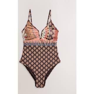 Next Chocolate Brown Woodblock Plunge Tummy Control Swimsuit