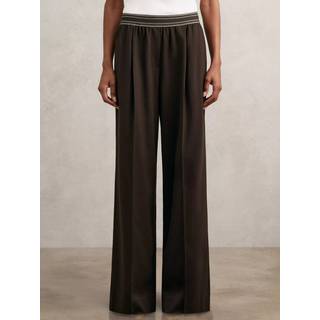 Reiss Reiss Chocolate Brown Camelia Petite Wide-Leg Contrast-Waistband Trousers