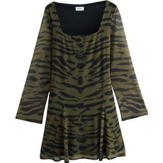 Next Khaki Green Zebra Print Mini Long Sleeve Mesh Dress - EU 44 (UK 16)