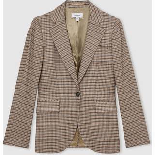 Reiss Reiss Neutral Check River Single-Breasted Check Suit Blazer With Linen