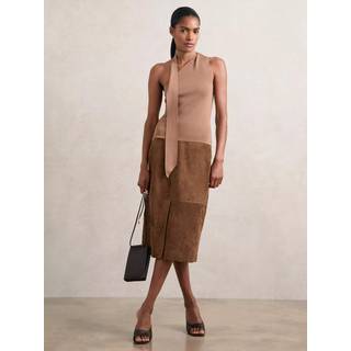 Reiss Reiss Tan Brown Miley Suede Straight-Fit Midi Skirt - 40