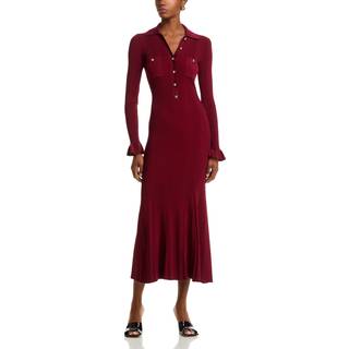 Self-Portrait Ribbed-knit midi dress - burgundy - L