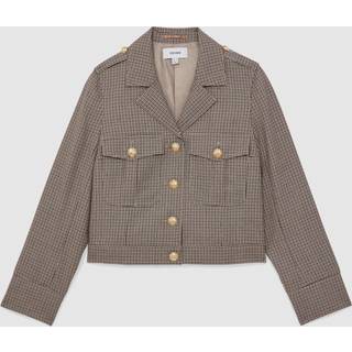 Reiss Reiss Neutral Check Jaque Wool Twin-Pocket Cropped Jacket