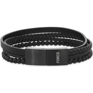 Force armbånd 4 rk sort læder sort stål lås 21 cm