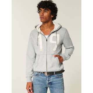 Hollister Hollister Grey Logo Waffle Lined Boxy Zip-Up Hoodie