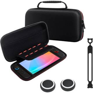 Nintendo Switch 2 Opbevaringstaske - Silikone Kabelbinder & Joystick Grip Caps - Sort / Rød / Hvid