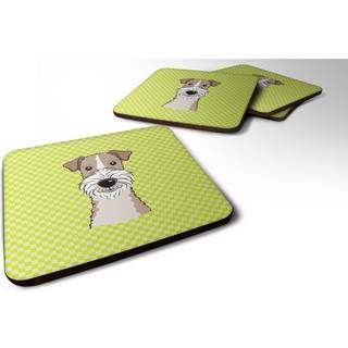 """"Carolines Treasures BB1309FC Checkerboard Lime Green Wire Haired Fox Terrier Foam Coaster (st med 4) 3.5"""""""" H x 3.5"""""""" B Multicolor""""