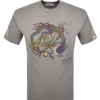 Replay Dragon Graphic T Shirt Silver