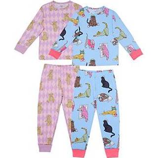 Chelsea Peers Chelsea Peers Purple Kids 2 Pack Argyle Bear Sleepy Cats Print Long Pyjama Set