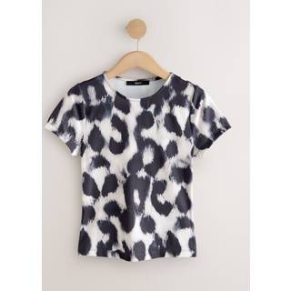 Next Chocolate Brown Animal Print Soft Touch Slinky Nylon Scoop Neck Short Sleeve Top