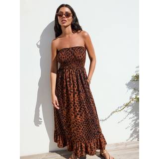 Next Brown Animal Print Bandeau Frill Summer Midi Dress - 34