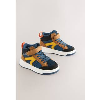 Next Navy/Tan Colourblock Touch Fastening Elastic Lace Hi Top Trainers