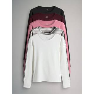 The Set The Set Black/Stripe/Berry/Mid Pink/Cream 5 Pack Long Sleeve Crew Neck T-Shirts