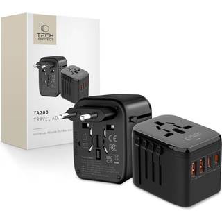 Tech-Protect TA200 Universal Travel Adapter - EU, UK, US, AU - Sort