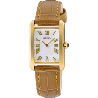 Seiko SWR100P1 Damen-Armbanduhr Rechteckig Braun/Goldfarben