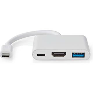 USB Multi-Port Adapter, USB-C til HDMI / USB-A / USB-C, 0,1 m - Hvid
