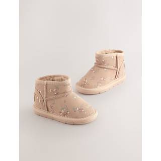 Next Neutral Floral Water Repellent Standard Fit (F) Suede Pull On Boots