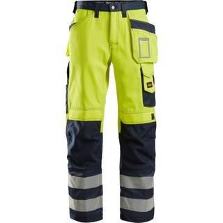 Snickers 3233 high-vis bukser med hylsterlommer, klasse2 gul/navy 196