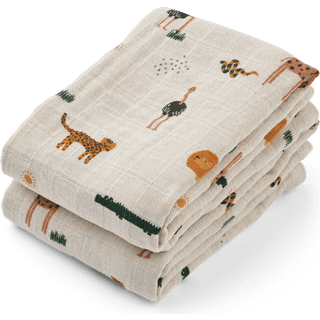Liewood Lewis muslin tæppe 2-pack 65x65 cm Safari sandy mix