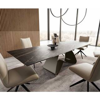 Esstisch Edge 200-300x100 Keramik Laminam®Noir Desir Braun W-Gestell Effektfinish Titan Ausziehbar