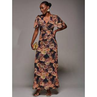 Jolie Moi Jolie Moi maxikjole med draperet mesh og engleærmer - 44