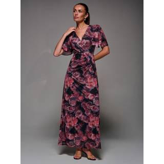 Jolie Moi Jolie Moi maxikjole med draperet mesh og engleærmer - EU 42 (UK 14)