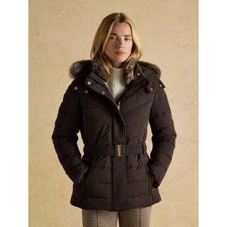 Joules Joules Aspen Brown Showerproof Padded Coat with Faux Fur Hood