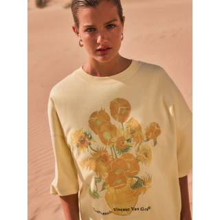 Next Officiel Licens Van Gogh Solsikker Grafisk Tryk Lang T-shirt med Rund hals