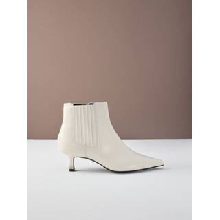 Next Bone White Leather Motion Flex Almond Toe Chelsea Style Ankle Boots
