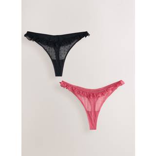 Next Red / Black Thong Heart Mesh Flocked Knickers 2 Pack