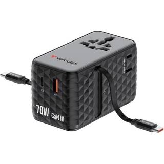 VERBATIM Charge ’n’ Travel 70W 2C Travel Adapter Retractable Black