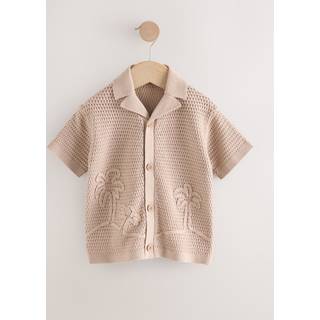 Next Neutral Palms Textured Revere Collar Short Sleeve Knitted Polo Shirt (3mths-7yrs) - 6268cm