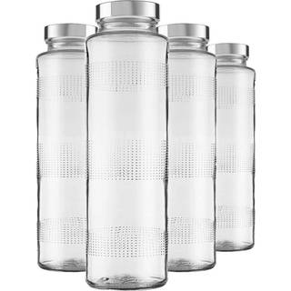 Vency 750 ml glasvattenflaska med läcksäker lufttätt rostfritt stål lock för vattenmoothie-juicer (uppsättning av 4)