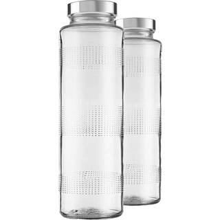 Vency 750 ml glasvattenflaska med läcksäker lufttätt rostfritt stål lock för vattenmoothie-juice (uppsättning av 2)