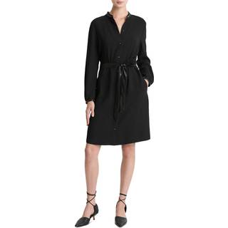 Vince Faux leather-trimmed shirt dress - black - XS