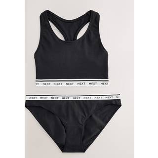 Next Black Non Wire Crop High Leg Bra & Knickers Set