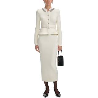 Self-Portrait Embellished knitted midi dress - white - S