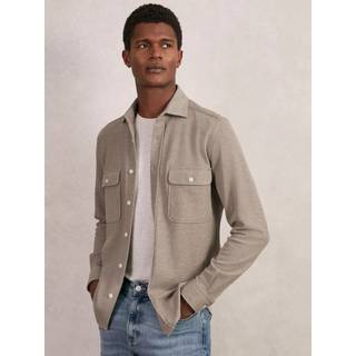 Reiss Reiss Oatmeal Brown Melange Forsithe Textured Twin Pocket Cotton Blend Overshirt - xsmall
