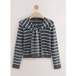 Next Grey/Blue Stripe Scarf Layer Crew Neck Cardigan