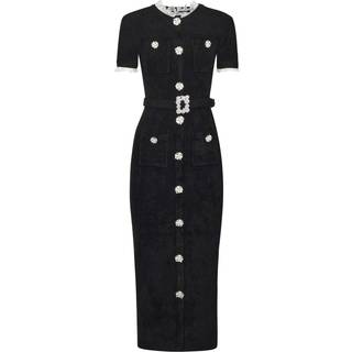 Self-Portrait Crystal-embellished chenille midi dress - black - L