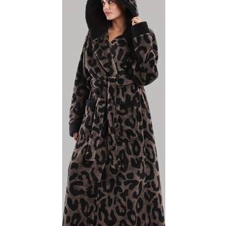 TEMU Women's Leopard Print Hooded Bathrobe - Plush Fleece-lined Winter Robe With Belted Waist & Pockets, Machine Washable, Options For (sizes S-xxl, 162-192cm)
